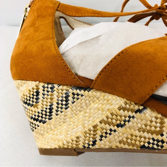 Bandolino Tan Suede Lace Up Wedge Sandal - Picture 5 of 16